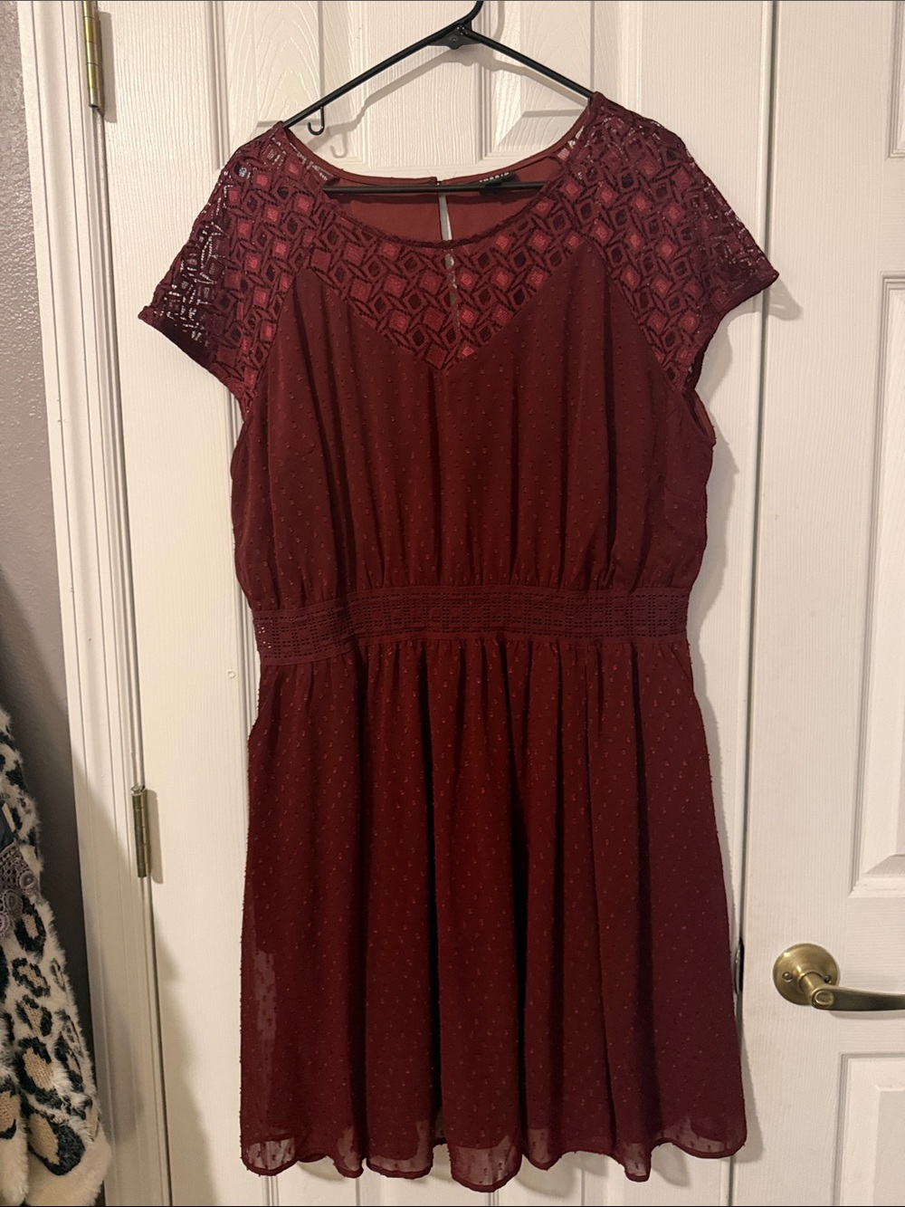torrid Wine Lace Yoke Short Sleeve Mini Dress